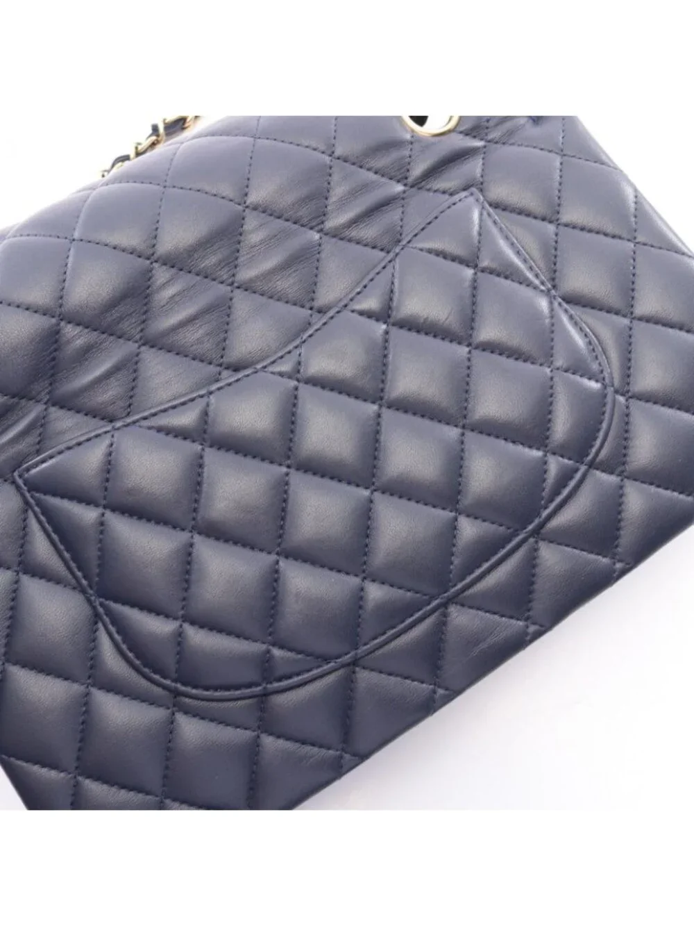 Chanel Shoulder Bag Quilted Double Flap Navy Lambskin Chain